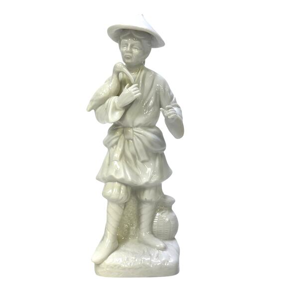Blanc de Chine White Porcelain Vintage 'Man with Bird' 8" Figurine - Picture 1 of 6